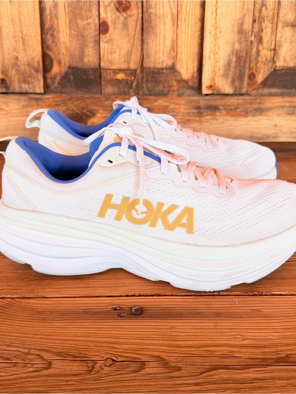 Size 10 Hoka One Men's Bondi 8 Frost Gold Running Comfort Shoes - Picture 7 of 10